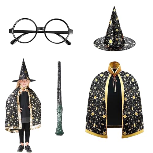 Ayizhiniu Hexe Zauberer Umhang, Halloween Zauberumhang Kostüm Kinder, Schwarz Zauberumhang mit Hut, Hexenumhang mit Zauberstab Magic, Brille, Geeignet Halloween Cosplay Requisiten Ayizhiniu Hexe Zauberer Umhang, Halloween Zauberumhang Kostüm Kinder, Schwarz Zauberumhang mit Hut, Hexenumhang mit Zauberstab Magic, Brille, Geeignet Halloween Cosplay Requisiten von Ayizhiniu