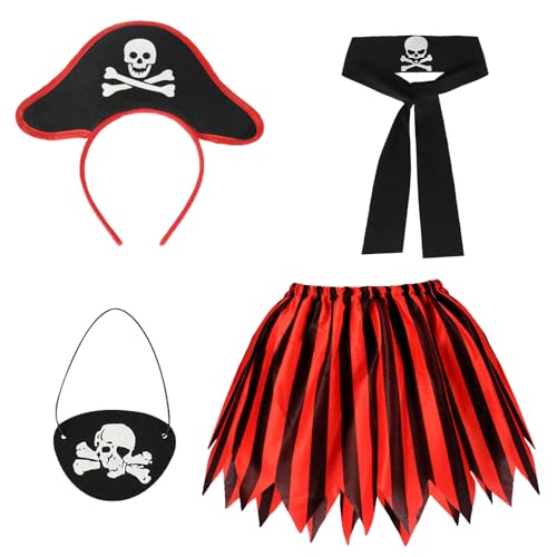 Ayizhiniu Mädchen Piratenrock, Piratenkostüm Kinder, Piratenkostüm Mädchen Bringen Piratenhut und Augenklappe, Kinder Piraten Cosplay Zubehör, Geeignet Halloween Mottoparty von Ayizhiniu