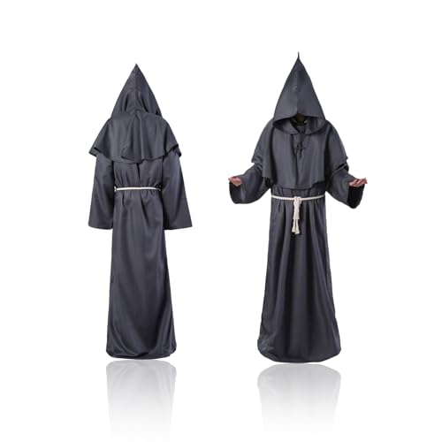 Ayizhiniu Mönch Robe Kostüm Prister Gewand Mittelalterliche Renaissance Robe mit Kapuze und Kreuz Mönchskutte für Mottoparty Halloween Cosplay (A) von Ayizhiniu