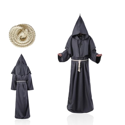 Ayizhiniu Mönch Robe Kostüm Prister Gewand Mittelalterliche Renaissance Robe mit Kapuze und Kreuz Mönchskutte für Mottoparty Halloween Cosplay (C) von Ayizhiniu