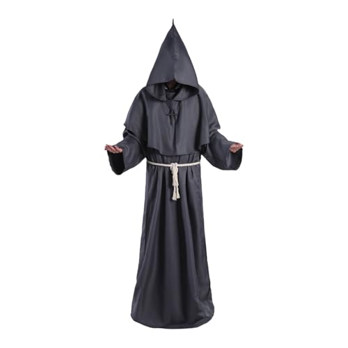 Ayizhiniu Mönch Robe Kostüm Prister Gewand Mittelalterliche Renaissance Robe mit Kapuze und Kreuz Mönchskutte für Mottoparty Halloween Cosplay (D) von Ayizhiniu