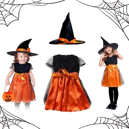 Ayizhiniu hexenkostüm mädchen, halloween kostüm kinder mit hexenhut und Sammeltasche, kostüm hexe kinder, Geeignet Halloween Karneval Maskerade Rollenspiele (B) von Ayizhiniu