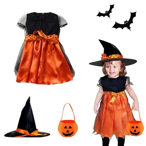 Ayizhiniu hexenkostüm mädchen, halloween kostüm kinder mit hexenhut und Sammeltasche, kostüm hexe kinder, Geeignet Halloween Karneval Maskerade Rollenspiele (C) von Ayizhiniu