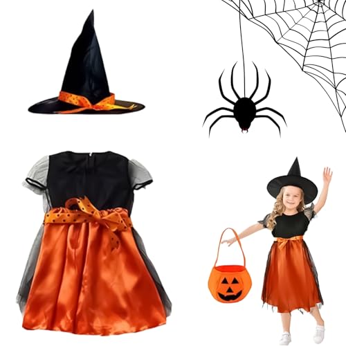 Ayizhiniu hexenkostüm mädchen, halloween kostüm kinder mit hexenhut und Sammeltasche, kostüm hexe kinder, Geeignet Halloween Karneval Maskerade Rollenspiele (F) von Ayizhiniu