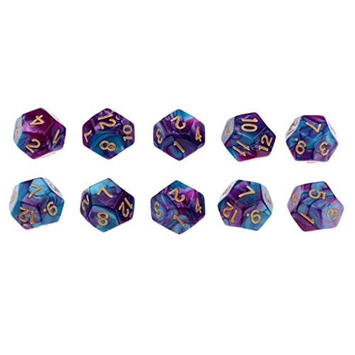 Aymzbd 10PCSMulti Sided Polyhedral D12 für Spiele, Lila + Blau von Aymzbd