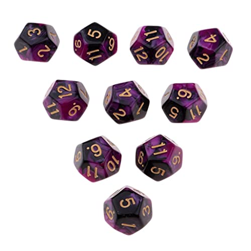 Aymzbd 10PCSMulti Sided Polyhedral D12 für Spiele, Lila + Schwarz von Aymzbd