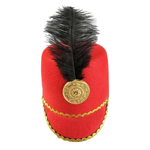 Aymzbd American Marching Band Hat Band Major Hat Neuheit Stilvoller Zirkusdirektor Drum Major Hut mit Feder für Halloween Kostüme, Rot Aymzbd American Marching Band Hat Band Major Hat Neuheit Stilvoller Zirkusdirektor Drum Major Hut mit Feder für Halloween Kostüme, Rot von Aymzbd