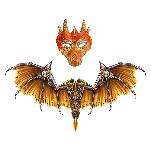 Aymzbd Erwachsene Drachen Halloween Cosplay Kostüm Flügel Maske Party Prop Elastischer Schultergurt Vliesstoff Flügel für Performance Cosplay, Golden von Aymzbd