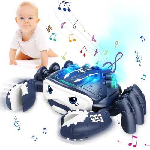 Aytop Krabbe Baby Spielzeug, Kinderspielzeug ab 1-3 Jahre Junge Mädchen Krabbeln Spielzeug mit Automatischer Vermeidung und Universalrad Tummy Time Toys mit Licht Musik und Spray Geschenk für Kinder von Aytop