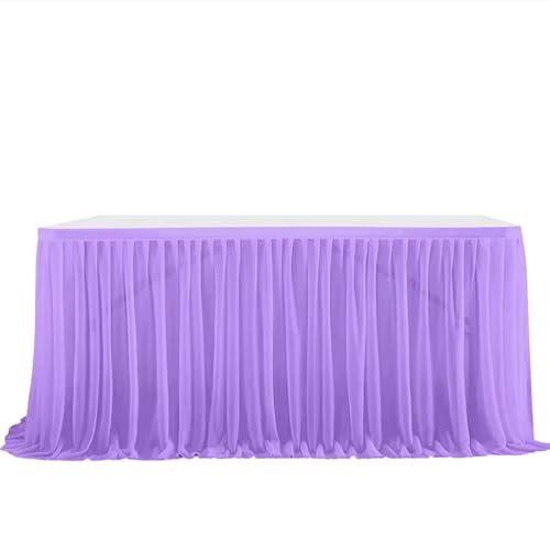 Tischdecke Hochzeit Party Tisch Rock Geburtstag Plissee Dessert Tischdecke Abdeckung Hochzeit Festliche Tisch Sockel Home Tisch Dekor für Partys Veranstaltungen, Hochzeiten, Bankette(Purple,9FT 77x275 von Ayztantine