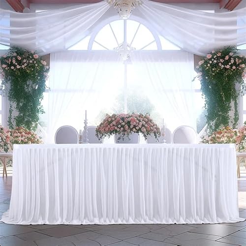 Tischdecke Hochzeit Party Tisch Rock Geburtstag Plissee Dessert Tischdecke Abdeckung Hochzeit Festliche Tisch Sockel Home Tisch Dekor für Partys Veranstaltungen, Hochzeiten, Bankette(White,6FT 77x183c von Ayztantine