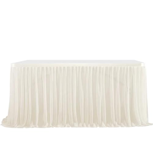 Tischdecke Hochzeit Party Tisch Rock Geburtstag Plissee Dessert Tischdecke Abdeckung Hochzeit Festliche Tisch Sockel Home Tisch Dekor für Partys Veranstaltungen, Hochzeiten, Bankette(White1,9FT 77x275 von Ayztantine