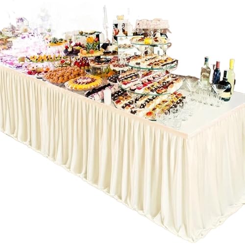 Tischdecke Hochzeit Party Tisch Rock Geburtstag Plissee Dessert Tischdecke Abdeckung Hochzeit Tisch Rock Hotel Display Geschenk EsstischDekor für Partys Veranstaltungen, Hochzeiten, Bankette(Milky whi von Ayztantine