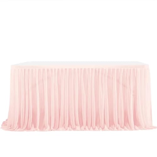 Tischdecke Hochzeit Party Tisch Rock Geburtstag Plissee Dessert Tischdecke Abdeckung Hochzeit Tisch Sockel Home Tisch Dekor für Partys Veranstaltungen, Hochzeiten, Bankette(Light Pink,9FT L2.75mXH0.75 von Ayztantine