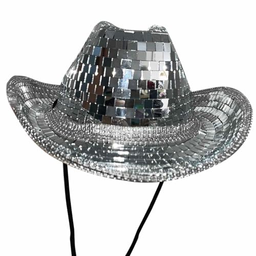 Aznever Disco-Cowboy-Hut - Silberner verspiegelter Ball-Cowboyhut | Verspiegelter Disco-Spiegelhut für glitzernden, atemberaubenden und lustigen Junggesellenabschiedshut für Damen und Herren, von Aznever