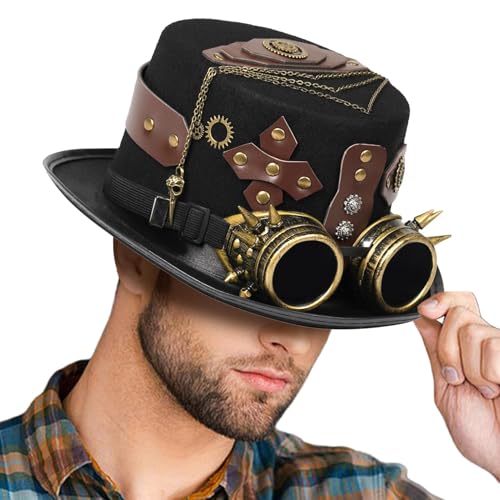 Aznever Herren Gothic Steampunk Hüte,Gothic Steampunk Zylinder | Retro-Kostüm-Cosplay-Zylinder mit abnehmbarer Schutzbrille,Kostüm Herren, Steampunk-Anziehzubehör für Erwachsene Herren von Aznever