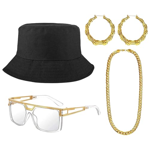 Aznever Hip Hop Schmuck Herren,90er Hip Hop | 80er-Jahre-Accessoires 90er-Motto-Party-Outfits - Goldgräber-Kostüm, Hip-Hop-Partydekoration für den Valentinstag von Aznever