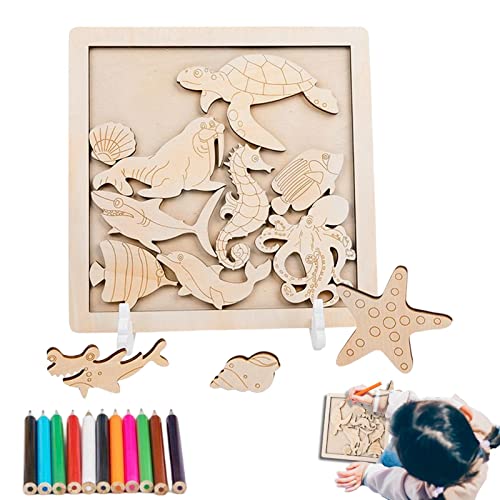 Aznever Holzpuzzles für Kinder, Denksportaufgaben aus Holz, Lernspielzeug-Puzzles für Kinder, Kreative Montessori-Lernrätsel für Kinder, Ausmalen mit Malstift, zum Basteln von Aznever