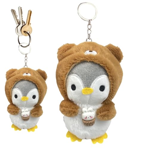 Aznever Kuscheltier Pinguin,Stoffpinguin, Plüschtier Cartoon Pinguin mit Kopfbedeckung Puppe, 11,5 cm weiches, gefülltes Plüschtier Pinguin, süßer Schlüsselanhänger für Taschen, Rucksäcke, von Aznever