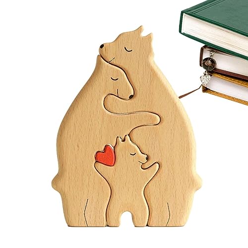 Aznever Personalisiertes Holzkunstpuzzle Der Bärenfamilie, Bärenfamilien Figur Aus Holz, Desktop Ornament Home Tischdekoration, Muttertagsgeschenk Für Die Familie von Aznever