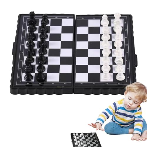 Aznever Reise-Schachspiel für Anfänger, Tragbares Schachbrett mit integriertem Magnet, Faltbares, wiederverwendbares Schachspiel für Kinder und Erwachsene mit stabilen Figuren von Aznever