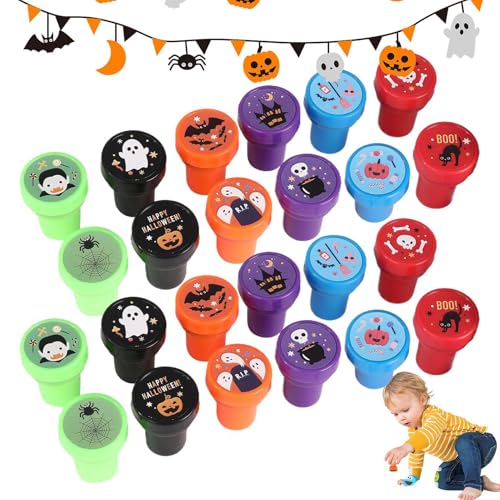 Aznever Stempelset für Halloween,Halloween-Stempelset,Verschiedene Halloween-Stempel, 24-teiliges Stempelset - Süßes oder Saures, süße Partygeschenke, gruselige Cartoon-Spielpreise für Halloween von Aznever