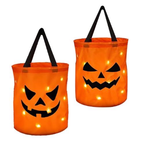 Halloween Süßigkeiten Tasche, 2 Stück Led Leuchtend Kinder Süßigkeiten Eimer, Leuchtende Süßigkeiten, Halloween Taschen LED, Halloween Eimer LED, Halloween Kürbisse Candy Bag, Trick Or Treat Tasche von Aznever