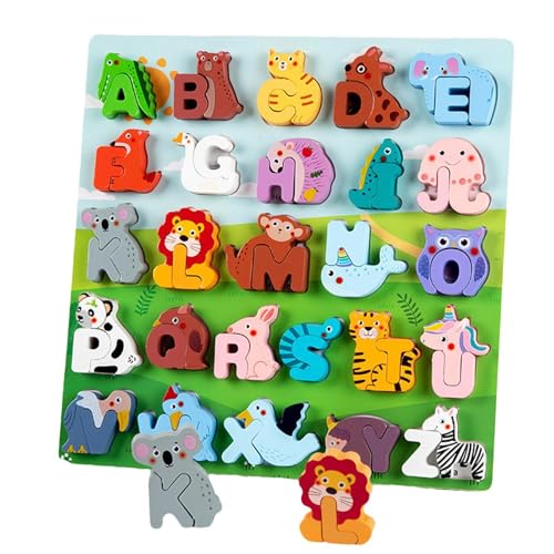 Holz-Tier-Alphabet-Puzzle, passendes Spiel, Buchstaben-Tiere-Puzzles - Tier-Alphabet-Matching-Spiel - Tragbares Alphabet-Puzzle aus Holz für Kinder, Mädchen, und Freunde von Aznever