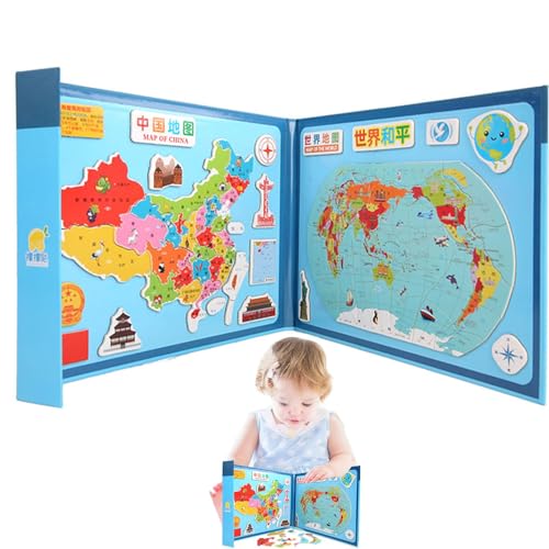 Kartenrätselspiel, China-Kartenrätsel,Karten-kognitives Puzzle-Spielzeug - Magnetisches Holzpuzzlespielzeug, Welt- und chinesische Kartenpuzzle für und Mädchen von Aznever