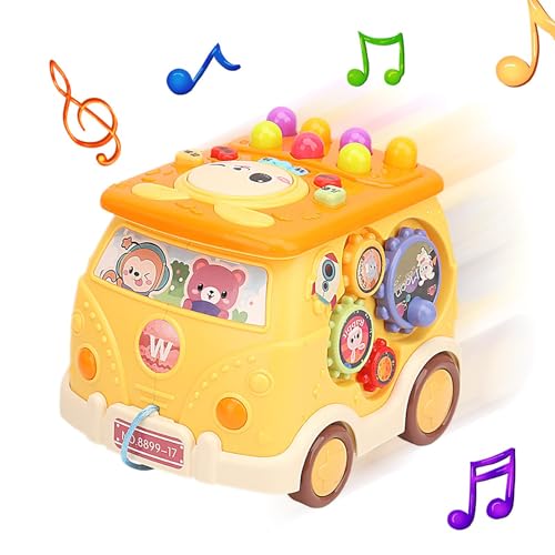 Musikalisches Autospielzeug, Spielzeugauto für Kleinkinder - Activity Bus Toy Stampfspiel | Cartoon-Bus-Lernspielzeug mit Licht und Musik für und Mädchen ab 1 Jahr von Aznever