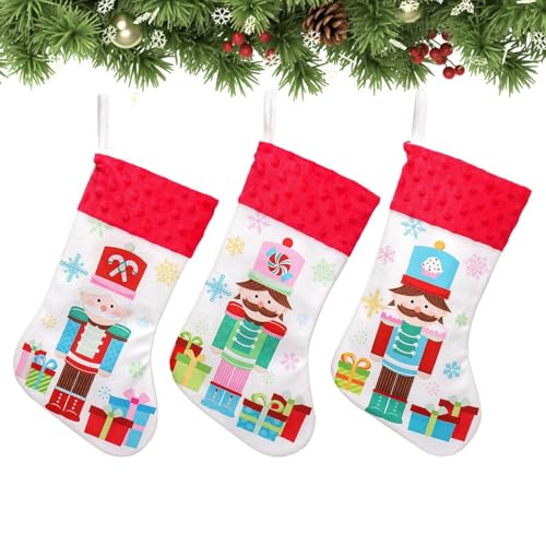 Nussknacker-Weihnachtsstrümpfe, Socken für Weihnachtsdekorationen | 3X Weihnachtsstrümpfe Nussknacker-Dekor - Elastischer Christbaumschmuck, Weihnachtsstrümpfe, Weihnachtsschmuck für die Lobby von Aznever