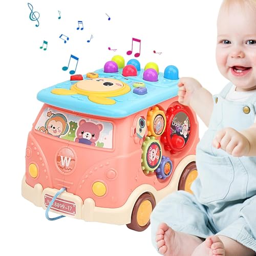 Spielzeugauto für Kleinkinder, Kleinkind-Busspielzeug | Activity Bus Toy Stampfspiel | Cartoon-Bus-Lernspielzeug mit Licht und Musik für und Mädchen ab 1 Jahr von Aznever