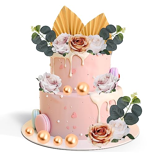 22 Stück Tortenaufsatz Dekoration, Boho Tortendeko Palmenblätter, Kuchendekoration Rosa Hochzeit Cupcake Cake Topper, Tortendeko Kugeln, Kuchen Hochzeit Torte Deko für Babyparty von Azonelife