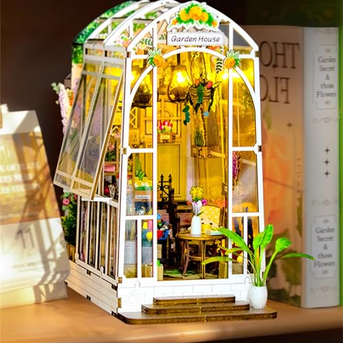 DIY Book Nook Kit Gartenhaus mit Möbeln und LED Lampe,Miniatur Haus,3D Puzzle Booknook Modellbausatz,Diorama Modelbau für Erwachsene,Bücherregal für Deko, für Geburtstag von Azyvum