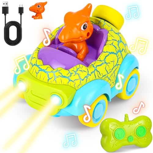 Ferngesteuertes Auto ab 3 Jahre, Dinosaurier Spielzeug mit Lichtern und Musik,Dino Spielzeug Auto Geschenke für Junge,Spielzeug ab 2-6 Jahre Autos Kinder von Azyvum