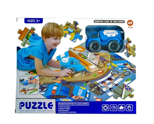 BP 7077-88 Policias y Ladrones 48 piezas + coche Puzzle, Zum Ausmalen von B&P