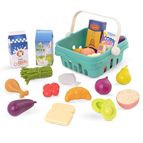 B. toys Einkaufskorb für Kinder 20 Teile mit Spielzeug Obst, Gemüse, Käse, Brot und mehr – Kinderküche, Spielküche, Kaufladen Zubehör ab 2 Jahre von B. toys
