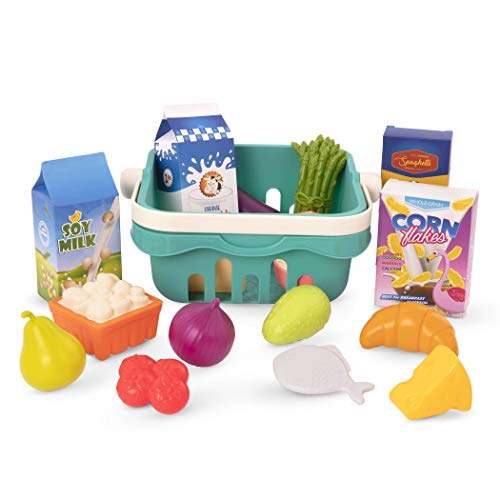 B. toys Einkaufskorb für Kinder 20 Teile mit Spielzeug Obst, Gemüse, Käse, Brot und mehr – Kinderküche, Spielküche, Kaufladen Zubehör ab 2 Jahre von B.