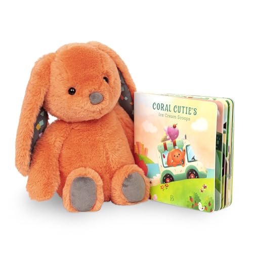 B. toys Kuscheltier Hase mit Bilderbuch – Superweich mit langen Ohren – Plüschtier orange, Baby und Kinder Spielzeug für Mädchen und Jungen ab 0 Monate von B.