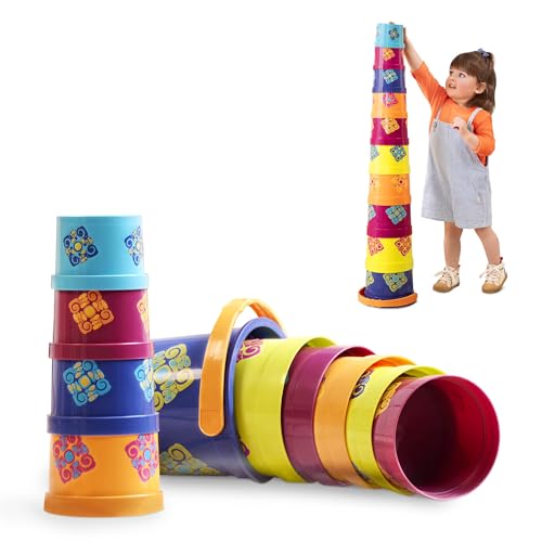 B. Toys – 10 Stapelbecher Baby – buntes Stapelspiel – Kinderzimmer, Badespielzeug, Gartenspielzeug – Stapelspielzeug – Baby Spielzeug ab 18 Monaten – Bazillion Buckets von B.