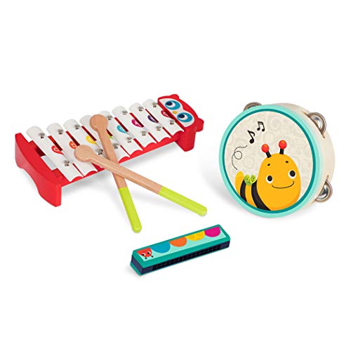 B. toys 3 Musikinstrumente für Kinder aus Holz – Xylophon / Glockenspiel, Mundharmonika, Tamburin – Spielzeug Instrumente Set ab 2 Jahre von B. toys