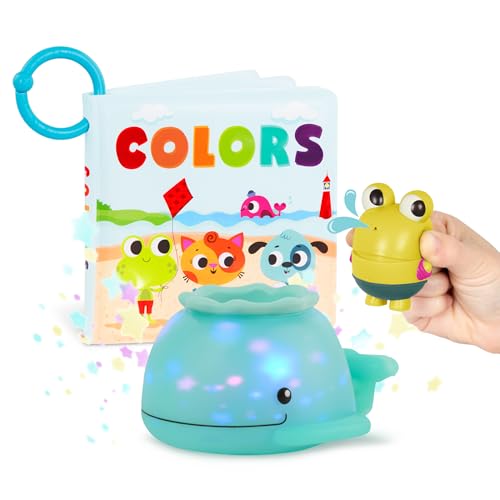 B. Toys Tierbadespielzeug - Wasserdichtes Badebuch - Leuchtendes Wal & Frosch Squirt - Badespielset - ab 6 Monaten - Glow & Splash - Tub Time Book von B.