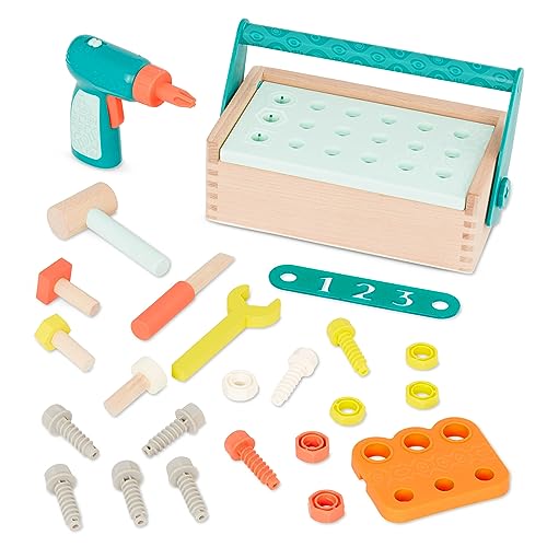 B. toys BX2058Z Toy Tool Box – Wooden Toolbox & Accessories – Carpenter for Kids Set with Drill, Hammer, Screwdriver & More – 3 Years + – Fix ‘n’ Play Kit, Braun von B.