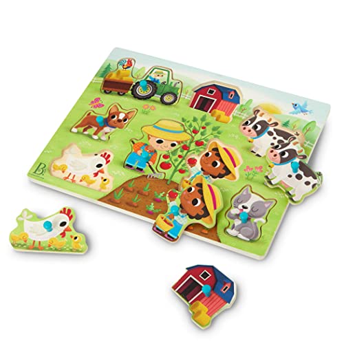 B. toys BX2210GZ Wooden Peg Farm Puzzle for Toddlers, Kids – 8 Pieces – Barn, Animals, Farmers & More – 2 Years + – Peek & Explore-Barnyard von B.