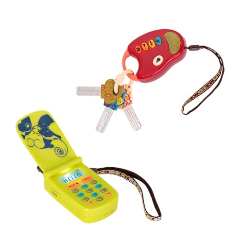 B. toys BX2367Z Car Cellphone – 2Pc Sensory Bundle – Developmental Toy for Babies, Toddlers – Red Keys & Green Play Phone – 10 Months + – FunKeys + Hellophone Set, Multi von B.