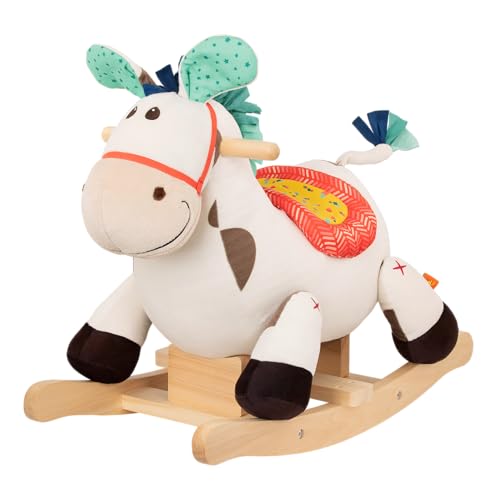 B. toys Schaukelpferd Spotty mit Buntem Sattel aus weichem Plüsch und hochwertigem Holz, Schaukeltier zum Draufsitzen für Kinder und Babys ab 18 Monaten - Rodeo Rocker von B.