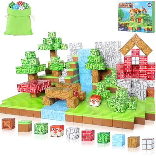 BABECTOY Montessori Kreative Magnetische Bausteine Set 108 Teile - Pädagogisches Spielzeug - Förderung der Kreativität und Entwicklung - Geeignet Geschenk für Kinder ab 3 Jahren von BABECTOY