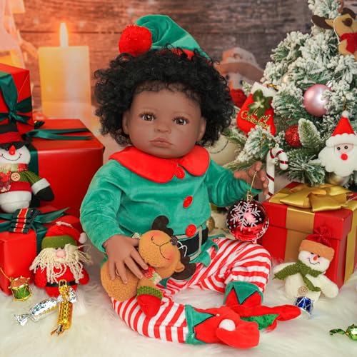 BABESIDE Reborn-Baby Dolls Christmas 20 Inch Rebron Dolls Girls African American Reborn Toddler Dolls Reborn Black Doll Likelike Baby Dolls That Look Real Curly Hair von BABESIDE