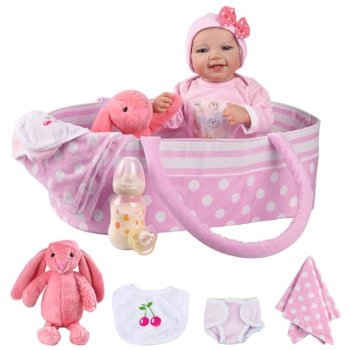 BABESIDE Reborn Baby Puppen Leen 20 Zoll Realistische Baby Puppen Interaktive Wiedergeborene Puppen Weicher Körper Lifelike Neugeborenes Babypuppe Mädchen Schönes Erwachen mit Stubenwagen von BABESIDE