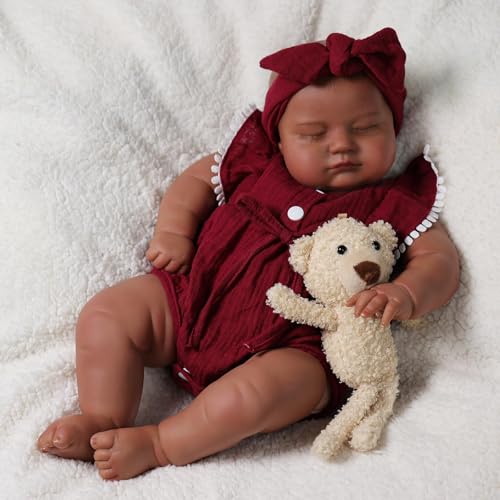 BABESIDE Reborn-Baby-Puppen Schwarz 20 Zoll Lebensecht Weichen Körper Realistische Neugeborenen Baby-Puppen African American Real Life Baby-Puppen mit Fütterung Kit von BABESIDE